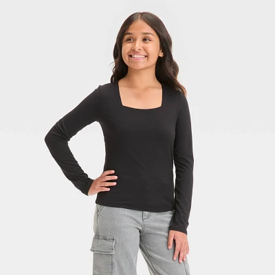 Girl Long Sleeve Square Neck T-Shirt