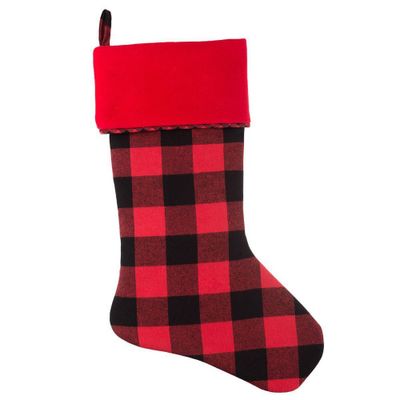 20in HangRight Buffalo Check Christmas Stocking Red/Black - Haute Dcor