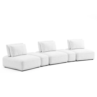 HOMES: Inside + Out 5pc Povoa 159 Modular Curved Sectional Sofa Modern Chenille with Extendable Backrest White