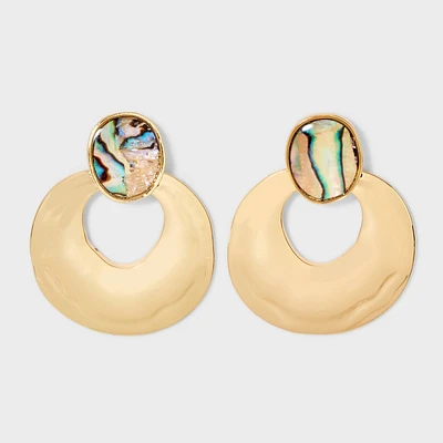 Round Stone Post Earrings - A New Day Gold/Abalone