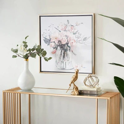 Canvas Floral Handmade Bouquet Framed Wall Art with Gold Frame Pink - Olivia & May: French Country Style, Botanical Painting