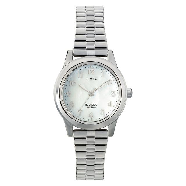 Women Timex Indiglo Expanion Band Watch - Silver/Mother of Pearl T2M826JT