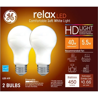 GE 2pk 40W Relax A19 LED HD Light Bulbs Soft White