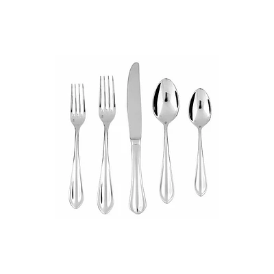 Fortessa Tableware Solutions 5pc Forge Flatware Set: 18/10 Stainless Steel, Traditional Style, Dishwasher-Safe, Silver