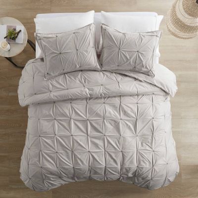 Masie King/California King 3pc Elastic Embroidered Comforter Set Gray: Ink+Ivy, Hypoallergenic, 200 Thread Count, Cotton