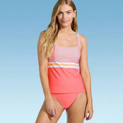 Land End Women Striped Square Neck Tankini Top