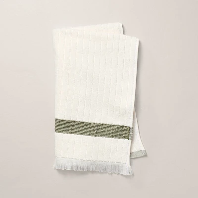 Textured Stripe Terry Hand Towel with Fringe Green/Cream - Hearth & Hand with Magnolia