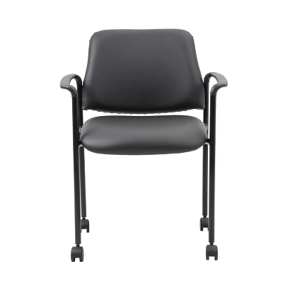 Boss Office Products Stacking Chair with Casters Black: Upholstered Desk Chair, Metal Frame, Fixed Arms