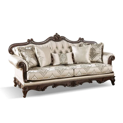 HOMES: Inside + Out Alsace 90.25 Sofa Traditional Button Tufted Dark Cherry/Beige