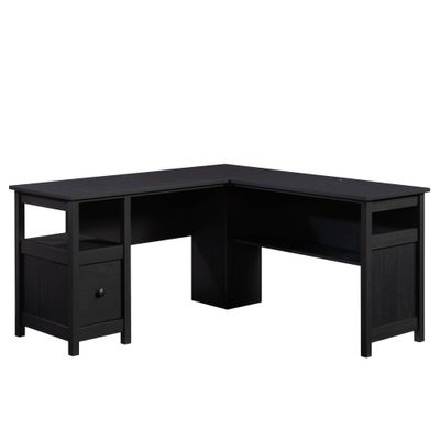 Sauder Dawson Trail Modern L Shape Desk Raven Oak: Home Office Furniture with File Drawer & Cord Management