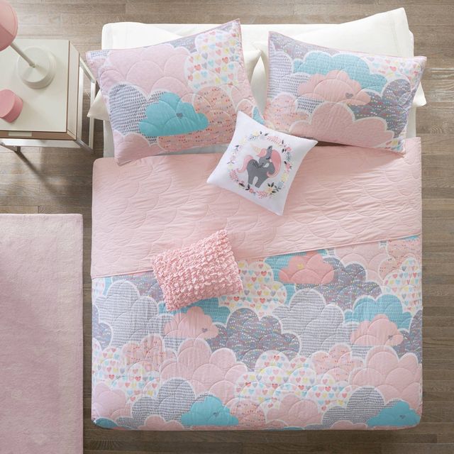 Twin/Twin Extra Long Euphoria Cotton Reversible Fluffy Cloud Print Kids Quilt Set Pink
