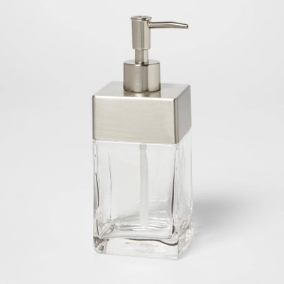 Rectangle Glass with Metal Soap/Lotion Dispenser Clear - Threshold