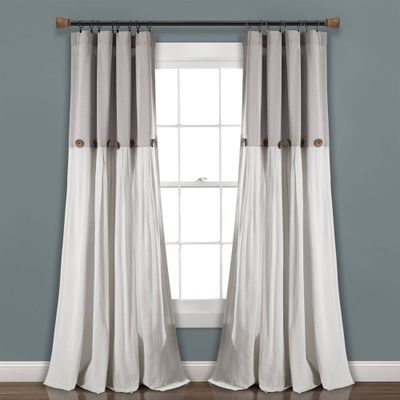 95x40 Farmhouse Linen Button Light Filtering Window Curtain Panel Gray/White - Lush Dcor: Modern Cotton Rod Pocket