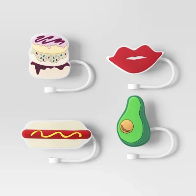 4pk Donut/Avo/Hot Dog/Lips Straw Covers - Room Essentials: Silicone Straw Toppers, Dishwasher-Safe Drinkware Accessories