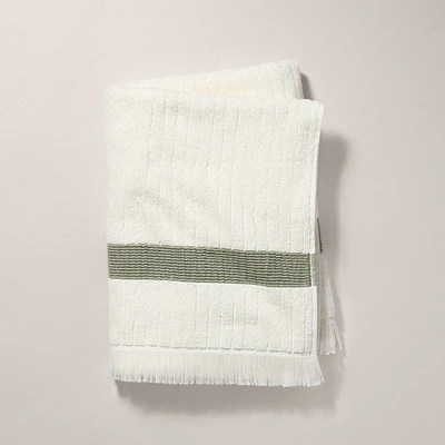 Textured Stripe Terry Bath Towel with Fringe Green/Cream - Hearth & Hand with Magnolia