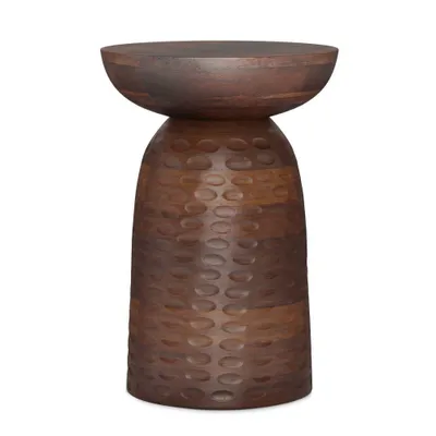 Willis Wooden Accent Table Dark Brown - WyndenHall: Mango Wood, Round Side Table, Textured Detail, 17.7 Height