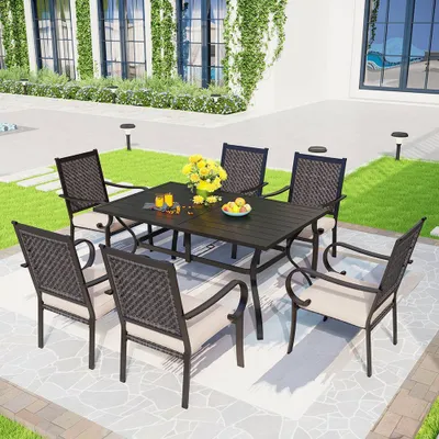 7pc Patio Dining Set with Steel Table & Chairs with Cushions - Captiva Designs