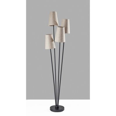 Adesso Wentworth Floor Lamp Black/Natural : Asymmetrical 4-Arm, Beige Linen Shades, ETL Listed