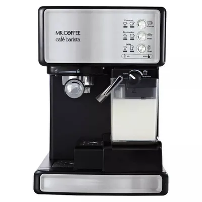 Mr. Coffee Programmable Espresso, Cappuccino, Coffee Maker with Automatic Milk Frother and 15-Bar Pump Stainless Steel Black: ECMP1000