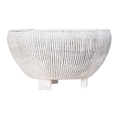 Storied Home Small Footed Terracotta Planter with Fluted Texture Distressed Cream: Indoor 4.5 Hand-Painted Vase