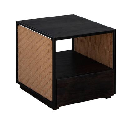 21 Handcrafted Acacia Wood Nightstand Brown/Black - The Urban Port