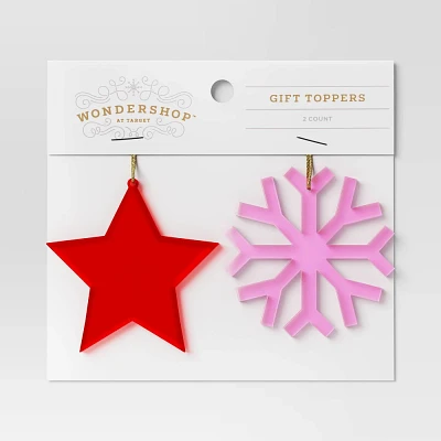 2ct Acrylic Star and Snowflake Christmas Gift Topper Red/Pink - Wondershop