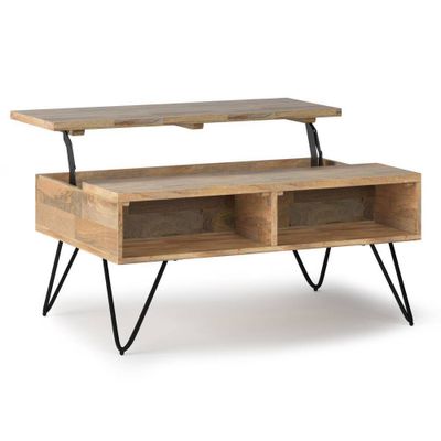 36 Moreno Mango Wood Lift-Top Storage Coffee Table, Hairpin Legs - WyndenHall