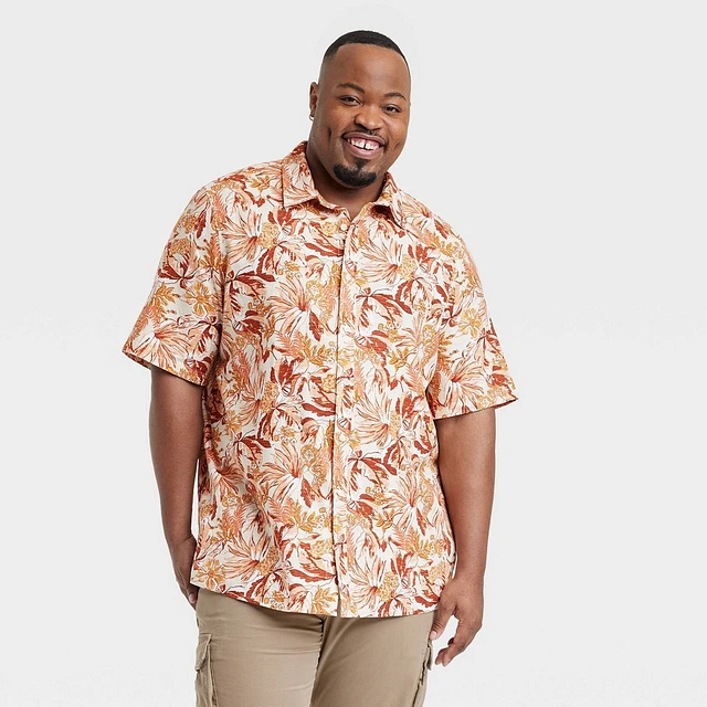 Goodfellow & Co Mens Big & Tall Short Sleeve Collared Button-Down Shirt -  Goodfellow & Co : Linen Botanical Pattern | Connecticut Post Mall