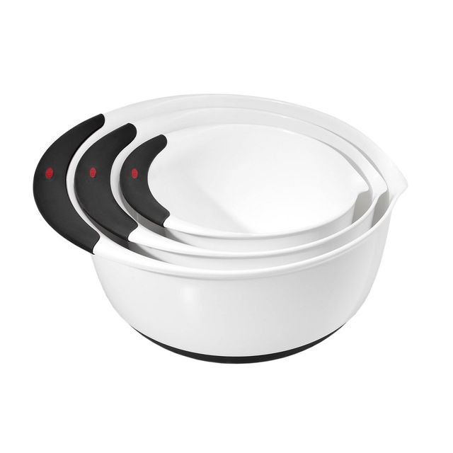 OXO 3pc Plastic Mixing Bowl Set with Black Handles: Dishwasher-Safe, 1.5, 3, 5 qt. Bowls, Polypropylene, Black