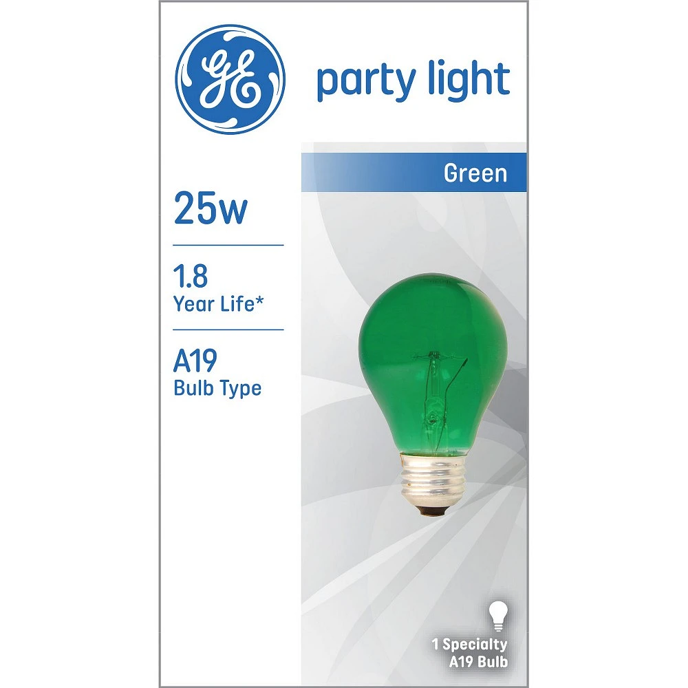 GE 25W Incandescent Party Light Green