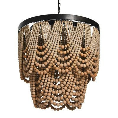 Storied Home Draped Wood Bead Chandelier : Ceiling Fixture, UL Listed, No Assembly Required