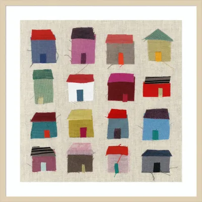 33x33 Houses by Jenny Frean Wood Framed Wall Art Print Brown - Amanti Art: Mixed Media, Giclee Printed, Acrylic Cover