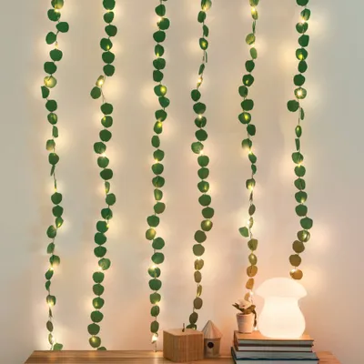 LED Eucalyptus Vine Curtain String Lights Warm White - West & Arrow: PVC Material, Battery Operated, Indoor Use