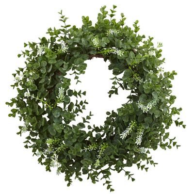 18 Artificial Eucalyptus and Twig Wreath - Nearly Natural: Faux Floral Decor, Indoor Spring/Summer Display, Unlit