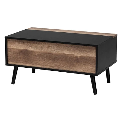 Jensen Two-Toned Wood Lift Top Coffee Table with Storage Compartment Black/Brown - Baxton Studio: Mid-Century Design, Rectangular Shape