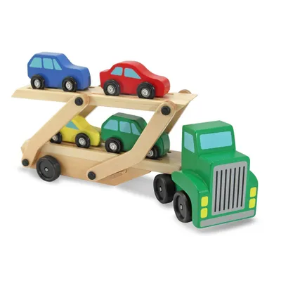 Melissa & Doug Car Carrier Truck and Cars Wooden Toy Set With 1 Truck and 4 Cars