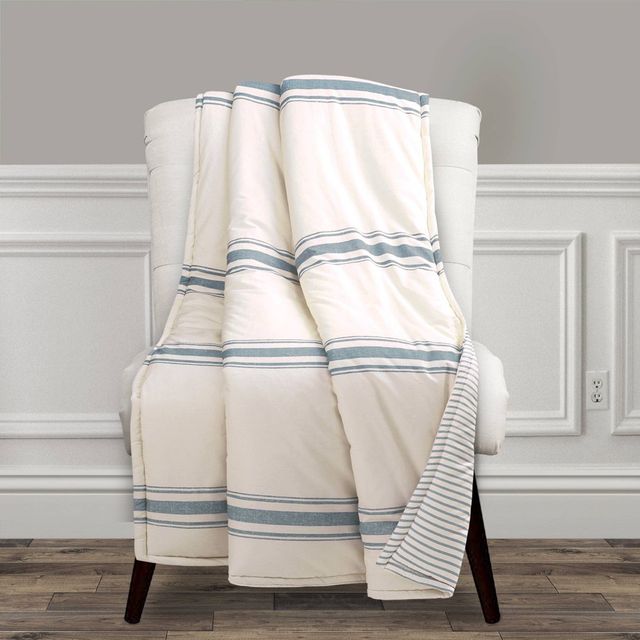 Lush Dcor 50x60 Farmhouse Stripe Throw Blanket Blue