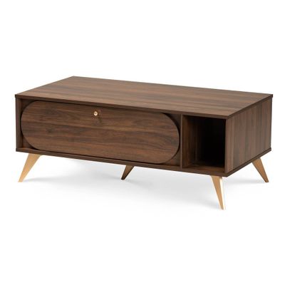 Edel Mid-Century Modern Coffee Table Walnut/Brown/Gold - Baxton Studio