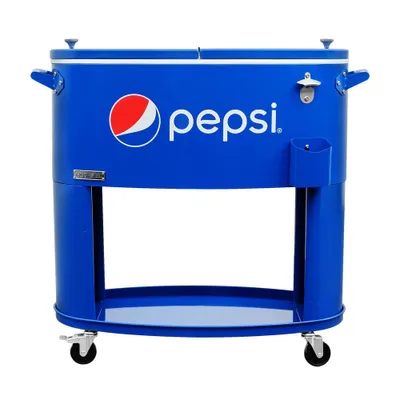 Permasteel 80qt Pepsi Oval Sporty Outdoor Cooler Cart : Steel Frame, 110 Can Capacity, for Patio Use