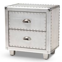 2 Drawer Davet Metal Nightstand Silver - Baxton Studio: Mid-Century Modern Style, Particle Board Frame