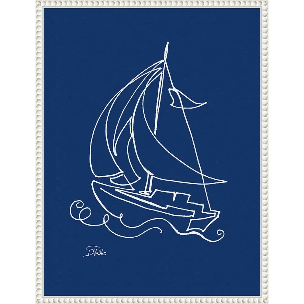 18x24 Little Sail on Blue by Patricia Pinto Framed Canvas Wall Art Print White - Amanti Art