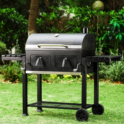 Captiva Designs Extra Large Charcoal Grill & Cooking Area E02GR005: BBQ Outdoor Cooking, Dual Tray System