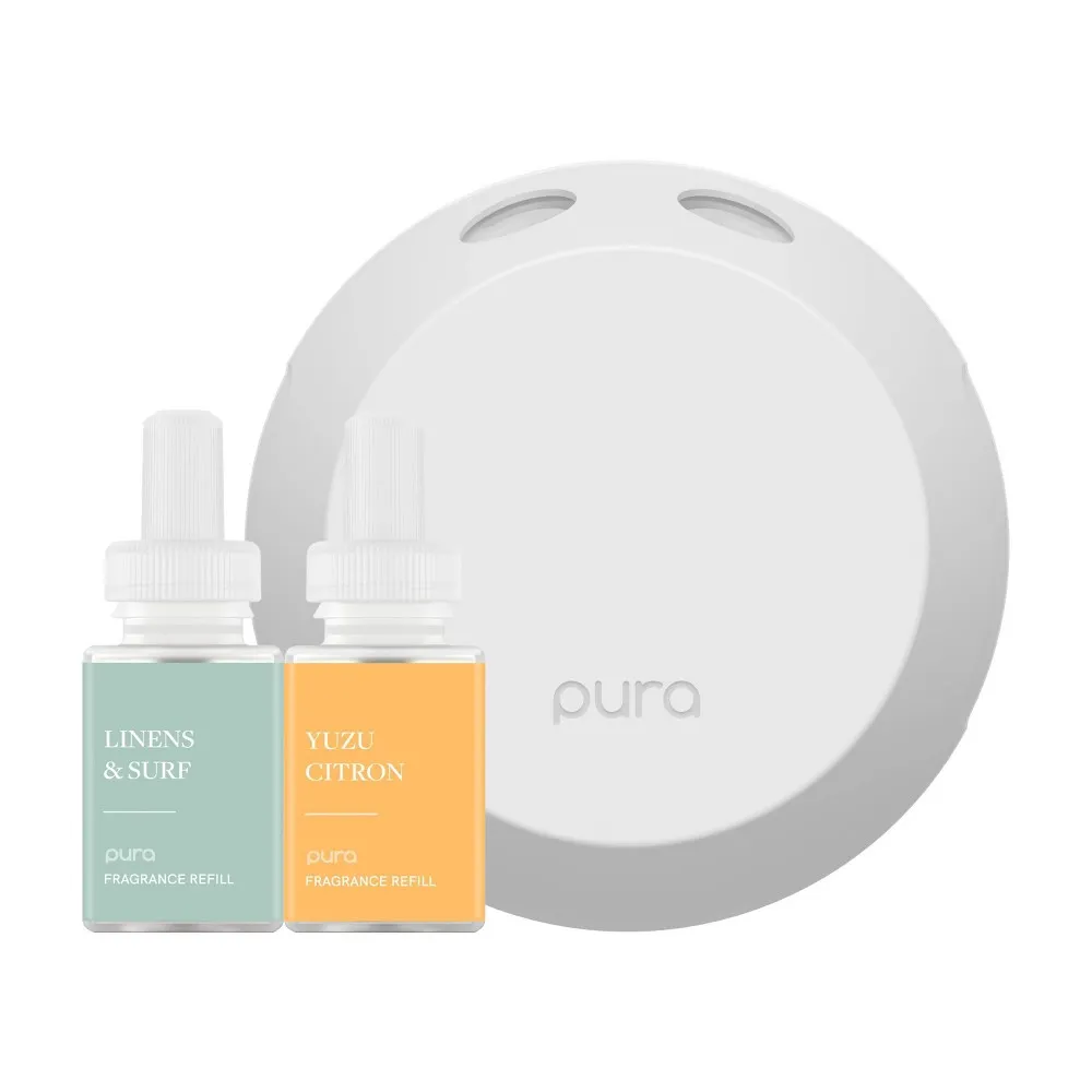 Pura Yuzu Citron and Linens & Surf Starter Kit: Smart Home Fragrance Gift Set with App Control