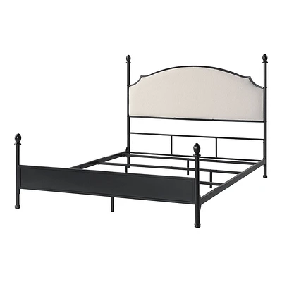 HOMES: Inside + Out  Sweepwind Transitional Boucle Four Poster Panel Bed Beige/Gunmetal: Polyester Upholstery, Metal Frame