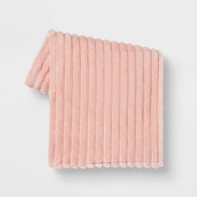 Ribbed Plush Throw Blanket Blush - Room Essentials