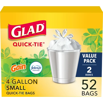 Glad Small Quick Tie Trash Bags - Gain Original - 4 Gallon/52ct