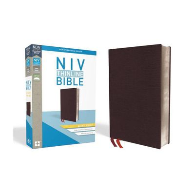 NIV, Thinline Bible, Giant Print, Bonded Leather, Burgundy, Indexed, Red Letter Edition - Large Print by Zondervan (Leather Bound)