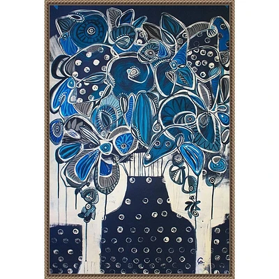 Amanti Art 23x33 Indigo Floral Abstract by Gabriela Avila Framed Canvas Wall Art Print