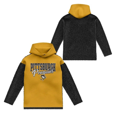 NHL Pittsburgh Penguins Girls Faux Fur Long Sleeve Hooded Sweatshirt