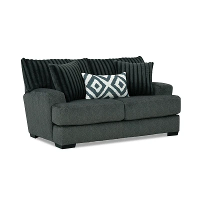 HOMES: Inside + Out Telven 72 Loveseat Chenille Channel Tufted with Pillows Gray